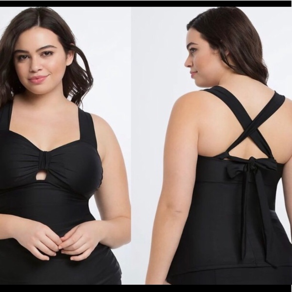 Torrid NWT Black Bow Front Tummy Smoother Cut Out Tankini Top Plus Size 1X